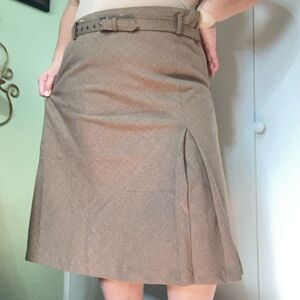 JACLYN SMITH Houndstooth Zip Belted Brown Maxi Career Skirt Womens Size 12